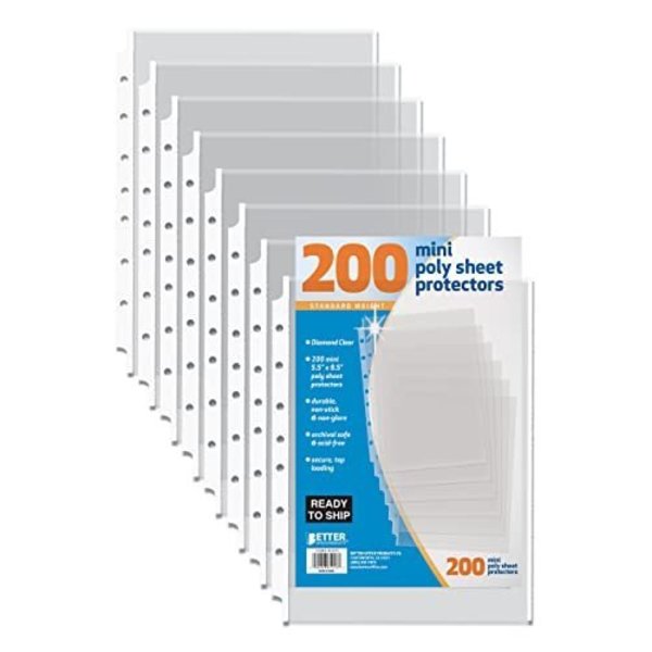 Better Office Products Mini Poly Sheet Protectors, Standard Weight, Diamond Clear, 5.5in. x 8.5in., 200PK 81013